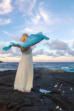 Blonde Woman White Dress Blue Scarf Hawaii Ocean Photo by John A. Ferrante